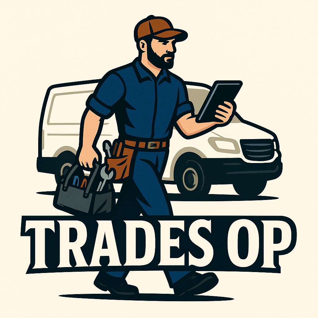 Tradesop logo – tradesman with tools and van